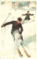 T2 Boldog Újévet! / Men Skiing, Winter Sport. B.R. Nr. 8405. - Ohne Zuordnung