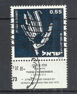 ISRAEL 1973 - HOLOCAUST MEMORIAL - USED OBLITERE GESTEMPELT USADO - Gebruikt (met Tabs)