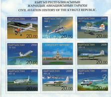 Kyrgyzstan.2008 Civil Aviation I. M/S Of 8v X 20.00 +label  Michel # 531-38 KB - Kirghizistan