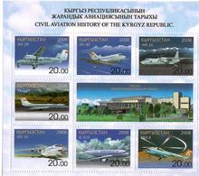 Kyrgyzstan.2008 Civil Aviation II. M/S Of 7v X20.oo + Label. Michel # 548-54 KB - Kirghizistan