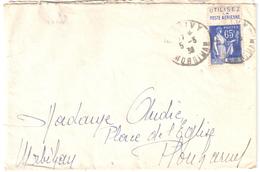 PONTIVY Morbihan Lettre 65c Paix Bleu Yv 365 Carnet Bande Pub Utilisez La POSTE AERIENNE Ob 1938 - Brieven En Documenten