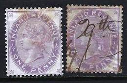 GB QV Inland Revenue 1d Violet X 2 (1Mint, 1Used) - Revenue Stamps