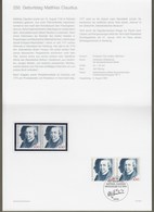 Bund: Minister Card - Ministerkarte Typ IV, Mi-Nr. 1473 ** U. ESST: " Dichter U. Schriftsteller Matthias Claudius " R  X - Covers & Documents