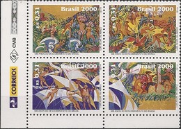 BRAZIL - BLOCK OF 4 DISCOVERY OF BRAZIL, 500th ANNIVERSARY (BOTTOM LEFT CORNER) 2000 - MNH - Unused Stamps