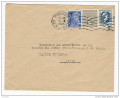 1945 - Enveloppe De Paris Pour Paris  Affranchie 1f50 Marianne D'Alger + 40c Arc 1° + 10c Mercure Surch. RF - 1944 Coq Et Maríanne D'Alger