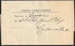 1872 Ca. MADRID A CUZCURRITA (LA RIOJA). 4/4 CTS. ED. 115 ULTRAMAR. IMPRESO. SELLO AL DORSO SIN MAT. MAGNÍFICO Y RARO. - Covers & Documents