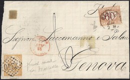 1875. VALENCIA A GENOVA. 50 CTS. ED. 149. MAT. ROMBO DE PUNTOS. TASA MNS. "6" CON SELLO DE 60 CTS. CARTA COMPLETA. - Lettres & Documents