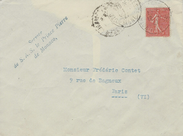 1927- Enveloppe De L'Aisne Affr. N°199  Avec Cursive "Service/de S.A.S Le Prince Pierre / De Monaco - Other & Unclassified