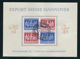 Exportmesse Hannover Gedenkblatt Mit Viererblock MiNr. V Zd 1 Gestempelt, SSt 04.6.48 - Gebraucht