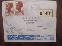 Cote D'Ivoire 1952 France BOUAKE AOF Recommandé Reco Après Le Départ Lettre Enveloppe Cover Colonie Par Avion Air Mail - Covers & Documents