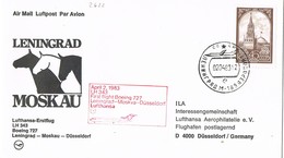 31642. Carta  Aerea Firts Fligth LENINGRAD (Rusia) 1983 To Moscu - Dusseldorf. Boeing 727. Horse, Caballos - Lettres & Documents