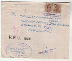 1971 Registered FPO 668 Cover ORD MAINT COY OI/CH QRS COY INDIA  To NORTHERN RAILWAY Military Forces Stamps Train - Briefe U. Dokumente