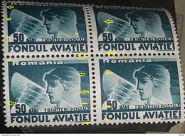 Error AIRMAIL ROMANIA 1938 BF 4, 50 LEI Blue  HEAD PILOT , FONDULAVIATIEI WITH LINES ON STAMP - Ongebruikt