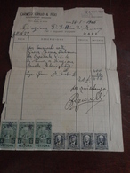 FATTURA CARMELO GRILLO & FIGLI AUTOTRASPORTI PALERMO CON 3 MARCHE 5 LIRE VETTORE + 4 DA 25  CENTESIMI-1946 - Fiscale Zegels