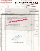 87 - LIMOGES - FACTURE ETS MASMONDEIX -FOURNITURES ELECTRICITE SANITAIRE-60 AVENUE GARIBALDI- 1951 - 1900 – 1949