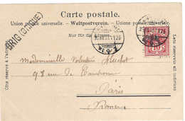 1903 Cachet Linéaire Bilingue BRIG (BRIGUE) + AMBULANT, Carte Illustrée Bérisal, Pour Paris (VALAIS) WALLIS - Marcofilia