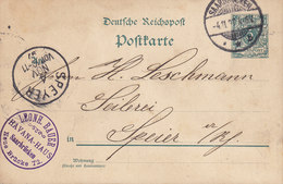 Saar Vorläufer Germany Deutsches Reich Postal Stationery Ganzsache LEONH. BAUER Havanna-Haus, SAARBRÜCKEN 1894 SPEYER - Postwaardestukken