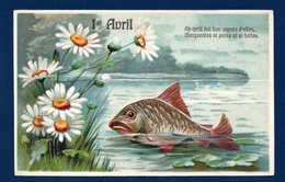 1er Avril. Poisson Et Marguerites En Relief - 1 De April (pescado De Abril)