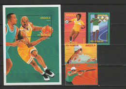 Angola 1996 Olympic Games Atlanta, Basketball, Handball Etc. Set Of 4 + S/s MNH - Sommer 1996: Atlanta