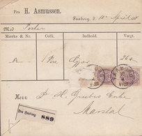 Denmark Freight Bill Paket Karte H. ASMUSSEN, FAABORG (Fyn) Lapidar Cds. 1884 Card MARSTAL (Arr. Cds.) Straight Frame - Brieven En Documenten