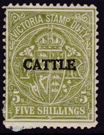 Australia Stamp Duty Cattle Ovpt 5/- Mint (paper Adhesion) - Fiscale Zegels