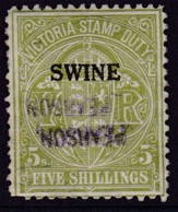 Australia Stamp Duty Swine 5/- Used - Revenue Stamps