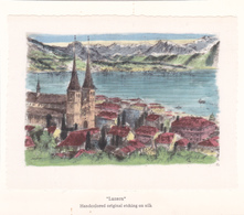 SUISSE,SWITZERLAND,SVIZZERA,HELVETIA,SWISS,SCHWEIZ ,LUCERNE,LUZERN,CARTE AVEC AJOUTIE,PEINTURE SUR SOIE,RARE - Luzern