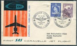 DANEMARK - N° 354 + 380 / LETTRE 1er. VOL SAS , COPENHAGUE - LE CAIRE PAR CARAVELLE LE 15/5/1959 - TB - Airmail