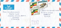 Ethiopia 1999 Sokurru Flag Woodpecker Cover To Kenya - Ethiopie