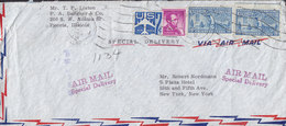 United States Air Mail Special Delivery PEORIA Illinois 1960 Cover Brief NEW YORK 2x Special Delivery Stamps (2 Scans) - Espressi & Raccomandate