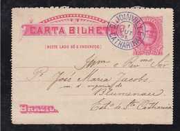 Brazil Brasil 1891 CB 18 80R Stationery Letter Card Front Blue JOINVILLE Postmark - Postwaardestukken