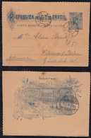 Brazil Brasil 1907 CB 73 300R Stationery Letter Card SANTOS To BERLIN Germany M.P. Postmark - Entiers Postaux