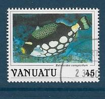 Timbre Oblitéré Vanuatu, N°777 Yt, Faune Marine, Poisson , Balistoides Conspicillum, 1987 - Vanuatu (1980-...)