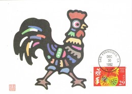 31657. Tarjeta Maxima SAN FRANCISCO (California) 1992. Year Of The ROOSTER. Chinese New Year - Cartes-Maximum (CM)