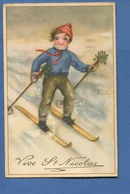 ENFANTS - Jolie Carte Illustrateur  "Vive Saint Nicolas " Signée HANNES PETERSEN Skieur Ski Neige Montagne - Nikolaus