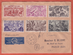 SAINT PIERRE ET MIQUELON LETTRE RECOMMANDEE SIGNEE DECARIS SERIE TCHAD AU RHIN DE 1946 DE ST PIERRE POUR PARIS FRANCE - Covers & Documents