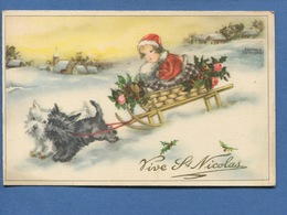 Jolie Carte Saint Nicolas Enfant  Luge, Chiens Scottish Terrier  Hannes Petersen Neige Attelage Chien à Roussel Carvin - Nikolaus