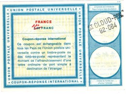 Coupon-réponse France Modèle Vienne - 1 Franc Corrigé 1,10 - Griffe St-Cloud Ppal 92-064 - IRC IAS CRI - Antwortscheine