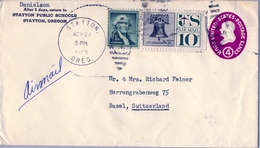 1960 ESTADOS UNIDOS , SOBRE ENTERO POSTAL CIRCULADO , STAYTON - BASEL - 1941-60