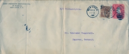 1906 ESTADOS UNIDOS , SOB. ENTERO POSTAL  , NEW YORK - HANNOVER , FR. COMPLEMENTARIO , LLEGADA, VIA " S.S. PHILADELPHIA" - 1901-20