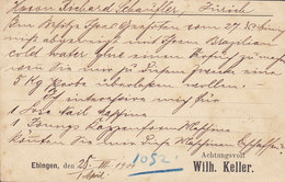 Württemberg WILH. KELLER, EBINGEN 1901 Card Karte ZÜRICH (Arr. Cds.) Switzerland (2 Scans) - Covers & Documents