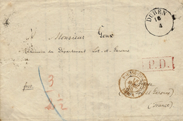 1858- Letter From DUBEN  PREPAID  + P.D. Red  - " PRUSSE-FORBACH / AMB. A  To Agen ( France ) - Storia Postale