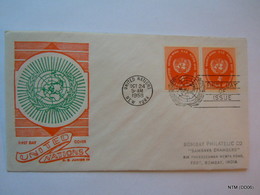 UNITED NATIONS - NATIONS UNIS FDC 1958 U.N. Seal. First Day Cover Sent To India.  SG 63-64 - Lettres & Documents