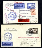 1929 First America Flight Envelope & Card To New York, Franked 2rm & 4rm, Cancelled Friedrichshafen Luftpost C.d.s,  Bot - Other & Unclassified
