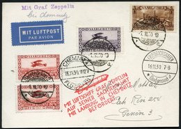 1930 Landing Flight To Chemnitz Card Sent To Geneva, Franked Saar Air Values + 5f, Tied With Saarbrucken C.d.s's, Red Fl - Andere & Zonder Classificatie