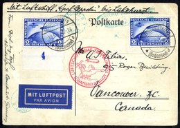 1930 South America Flight Card To Canada (long Message In English), Franked Two 2rm Commemorative Zeppelins, Cancelled F - Autres & Non Classés