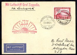 1931 Polar Flight Flown Cover Franked 1m Zeppelin, SG.469 To USA Enclosed 'Via Leningrad' With Red Polar Cachet & Lening - Autres & Non Classés