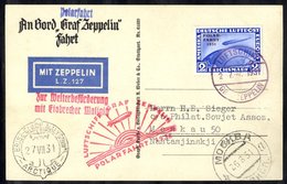 1931 Polar Flight PPC Of LZ127 Franked 2m Zeppelin, SG.470 Tied With 'On Board' Cancel, Red Flight & Malygin Polar Cache - Sonstige & Ohne Zuordnung