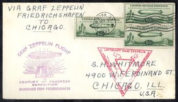 1933 Centenary Of Progress Flight Pictorial Cacheted Flown Friedrichshafen To Chicago, Franked 50c Zeppelin (3), Tied Ne - Autres & Non Classés