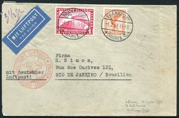 1934 Europe - South America Flight Cover Franked 50pf Airmail, 1rm Chicago Flight Zeppelin. Posted Frankfurt With Red Fl - Other & Unclassified